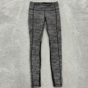 Lululemon Leggings Women 4 Black White Excellent Speed Up Tight Mesh Pocket